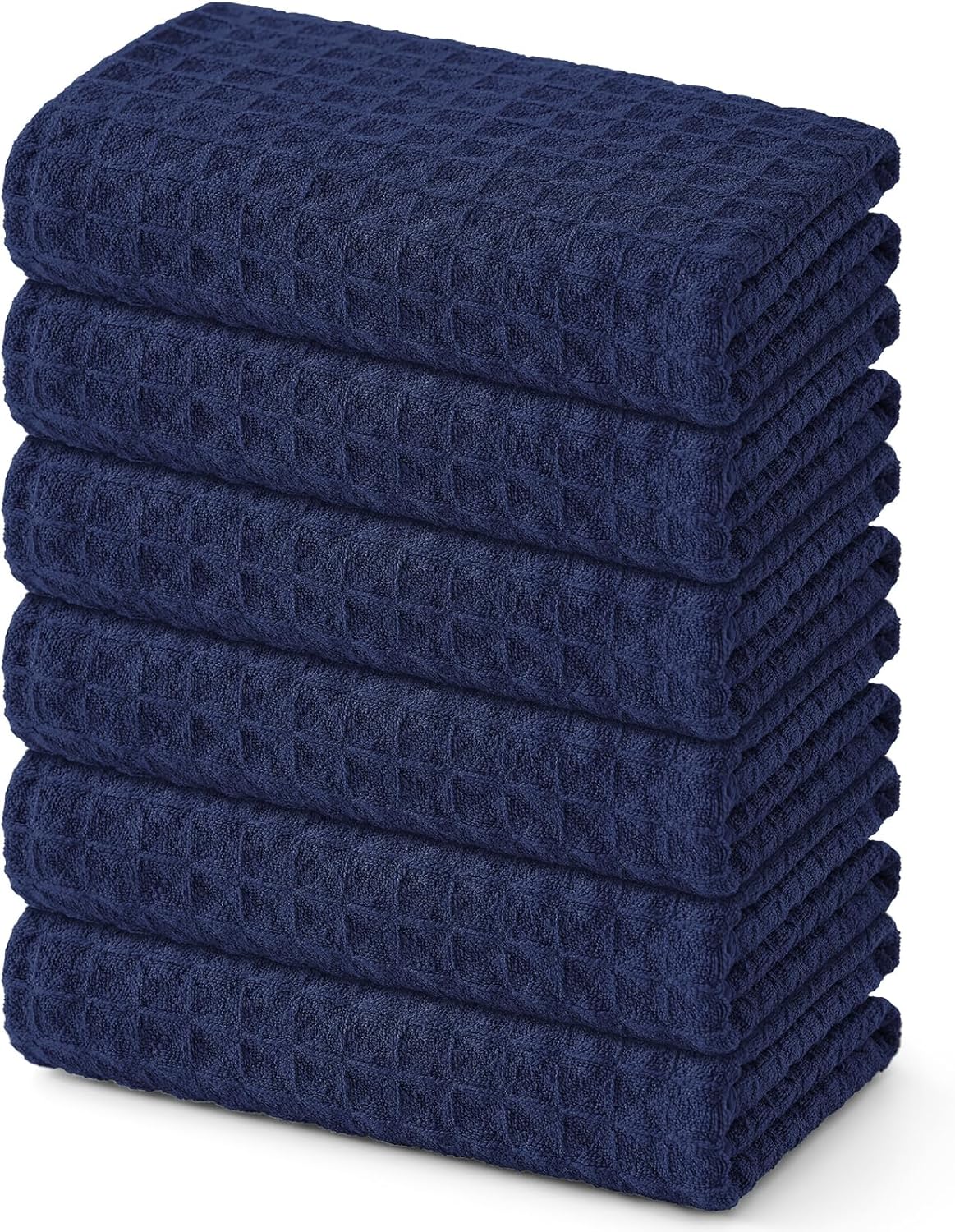 Homaxy Microfiber Waffle Weave Kitchen Towels, 16 x 28 Inch Ultra Absorbent and Solid Color Dish Towels, 6 Pack, Navy Blue
