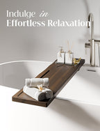 Tinamo Acacia Bathtub Tray Caddy with Adjustable Legs - Bath Tub Tray for Freestanding Tubs - 39x9.75 Inch Large Wooden Anti-Tipping Tub Tray for Bathtub with Accessories Holders (Walnut, 39x9.75)