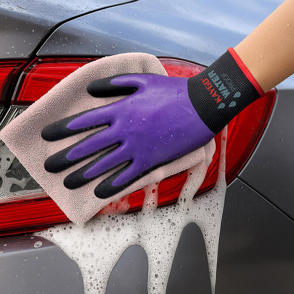 KAYGO Waterproof Work Gloves for Men and Women, Rubber Coated Non-slip Working Gloves for Garden, Outdoor Construction,KG150,Purple,L