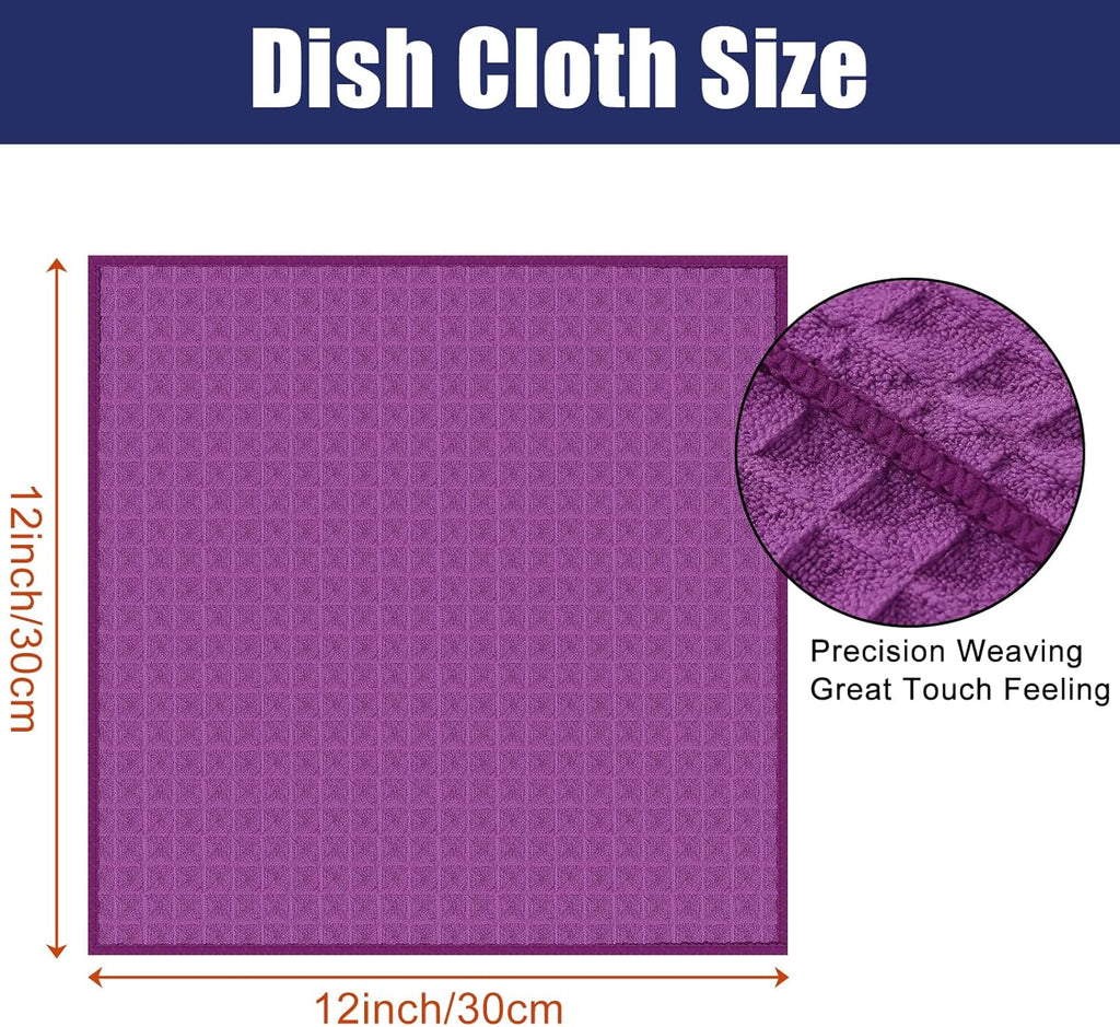 Homaxy Microfiber Waffle Weave Kitchen Dish Cloths, 12 x 12 Inch Ultra Absorbent and Solid Color Dish Towels for Kitchen Fast Drying Dishcloth for Washing Dishes, 12 Pack, Purple
