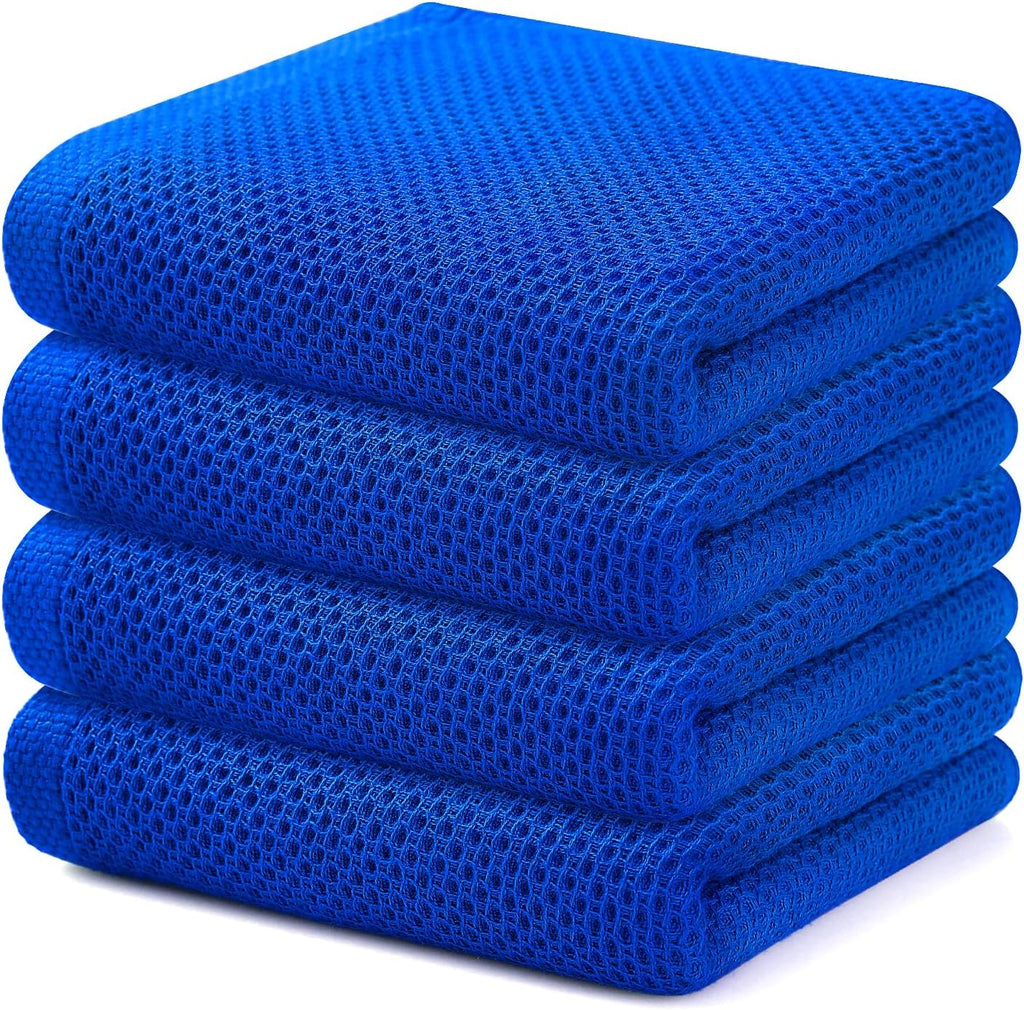 Kitinjoy 100% Cotton Waffle Weave Kitchen Towels, 4-Pack Super Soft and Absorbent Dish Towels for Drying Dishes, Kitchen Hand Towels, 13 in x 28 in, Blueberry