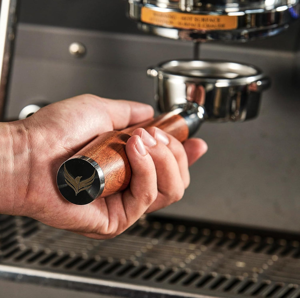 58mm Naked Portafilter Compatible with Breville Dual Boiler, Oracle, Oracle Jet Espresso Machines Rosewood Handle 2 Ears 18-21g Double Shot Filter Basket Included