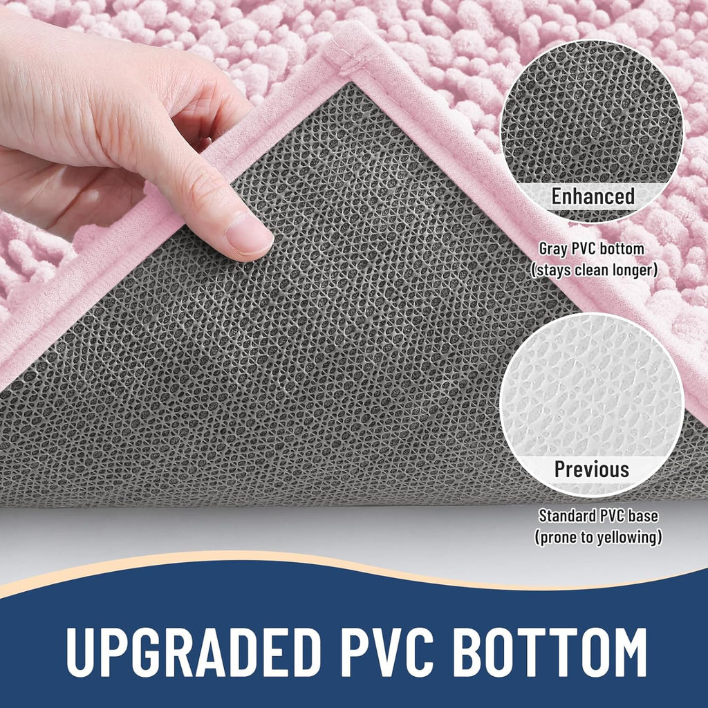 Arotive Luxury Chenille Bathroom Rug Mat, Extra Soft Thick Absorbent Shaggy Bath Rugs, Non-Slip Machine Wash Dry, Plush Bath Mats for Bathroom, Shower and Tub, 47x24, Pink