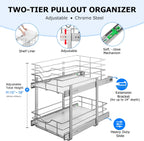 WelFurGeer 2-Tier Kitchen Cabinet Pullout Shelf and Drawer Organizer, Soft Close Pantry Pull Out Shelves, Heavy Duty Pull Out Cabinet Organizer with Shelf Liner for Kitchen Cabinets, Pantry Storage