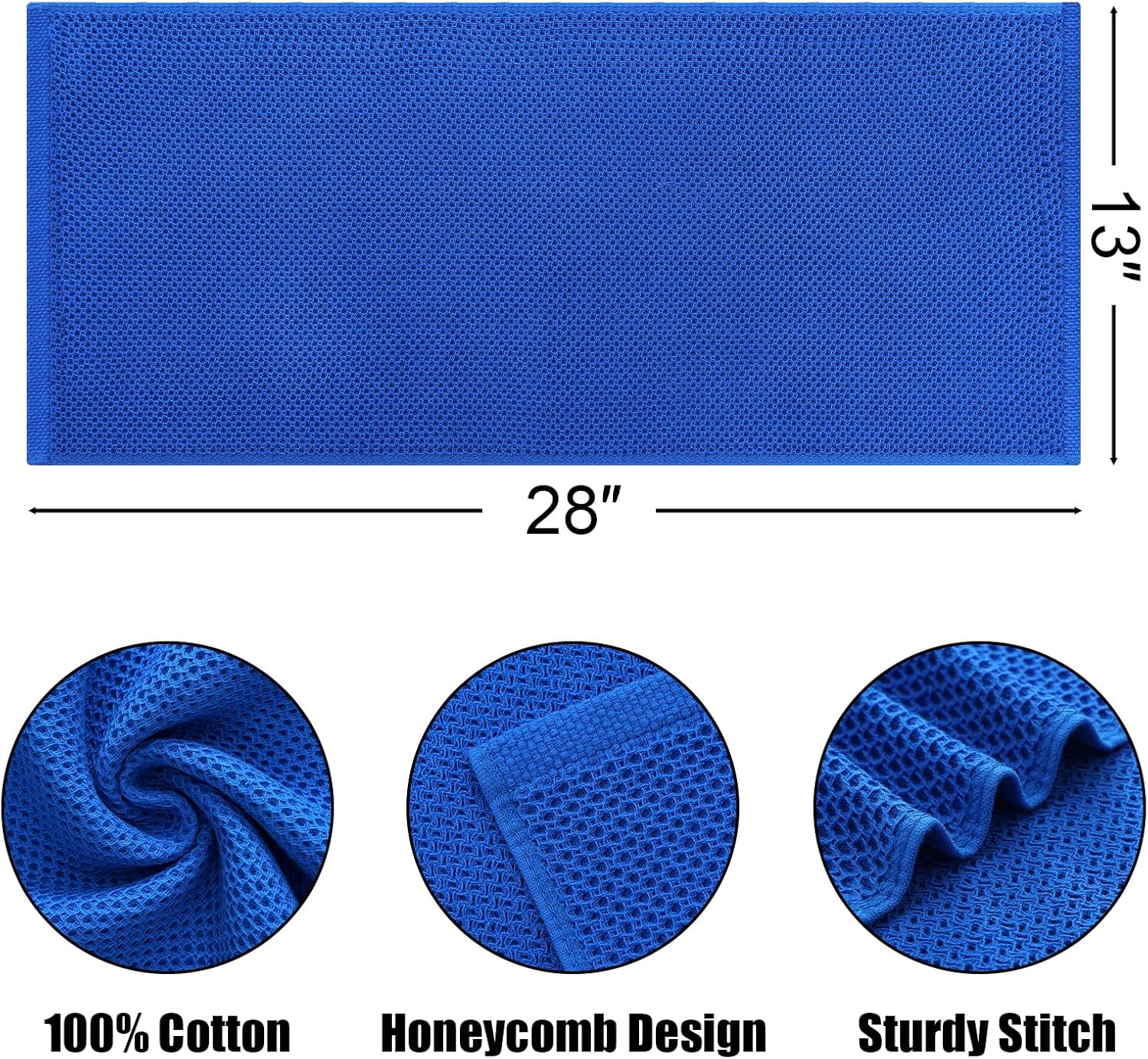 Kitinjoy 100% Cotton Waffle Weave Kitchen Towels, 4-Pack Super Soft and Absorbent Dish Towels for Drying Dishes, Kitchen Hand Towels, 13 in x 28 in, Blueberry