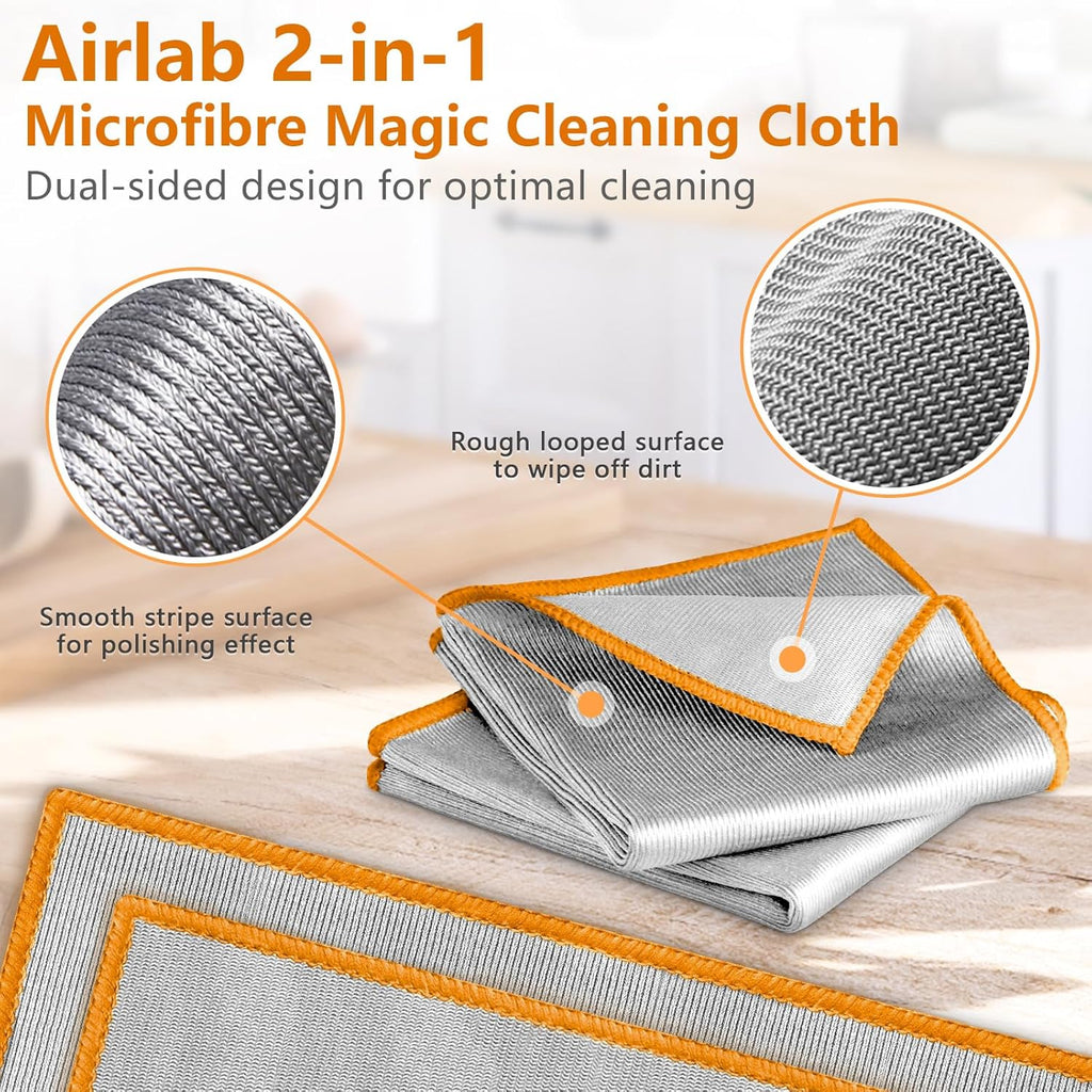 Glass Polishing Cloth Streak Free Miracle Microfiber Cleaning Cloth Lint Free Cleaning Rags for Glasses Kitchen Dish Mirrors Easy Clean, Pack of 6, 12" x 12", Sliver-Orange