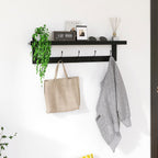 SMIBUY Coat Hooks with Shelf Wall-Mounted, 29.2 Inch Entryway Coat Rack for Wall, Bamboo Hanging Shelf with 5 Double Metal Hooks for Bathroom, Bedroom, Kitchen, Living Room, Mudroom (Black)