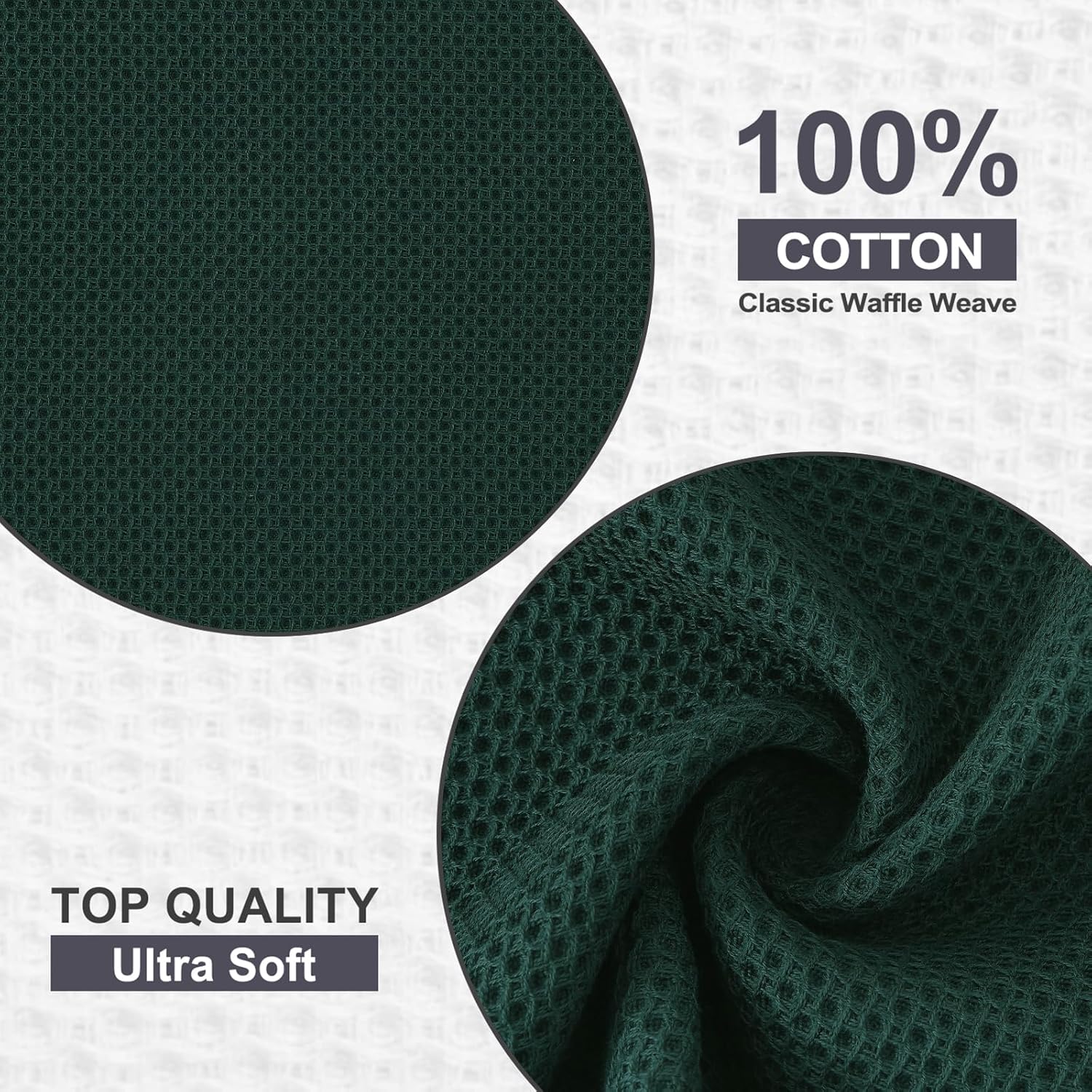 Kitinjoy 100% Cotton Kitchen Dish Cloths, 6 Pack Waffle Weave Ultra Soft Absorbent Dish Towels for Drying Dishes Quick Drying Kitchen Towels Dish Rags, 12 X 12 Inches, Blackish Green