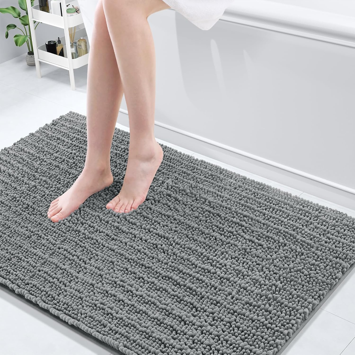 Arotive Luxury Chenille Bathroom Rug Mat, Extra Soft Thick Absorbent Shaggy Bath Rugs, Non-Slip Machine Wash Dry, Plush Bath Mats for Bathroom, Shower and Tub, 50x30, Grey