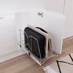 Pull Out Cookie Sheet Organizer for Cabinet, Pan and Pot Rack, Cutting Board Organizer Rack, Baking Tray Organizer for Cabinet, Adjustable Divider Width, 11" W x 22" D x 11.8" H, Chrome