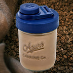 Brewing America Creamer Jar with Pouring Lid, 1 Pint (16 oz) Azure Mason Jar with Blue Wide Mouth Pour Lid for Milk, Sugar, and Cream, 1-Pack (Old Glory Blue)