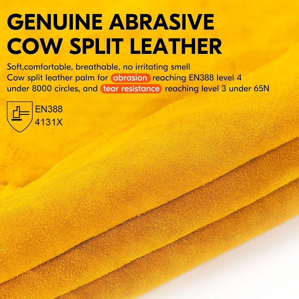 Vgo... 1-Pairs Unlined Cowhide Split Leather Work and Driver Gloves, for Heavy Duty, Truck Driving, Warehouse, Gardening, Farm (Size L, Gold, CB9501)
