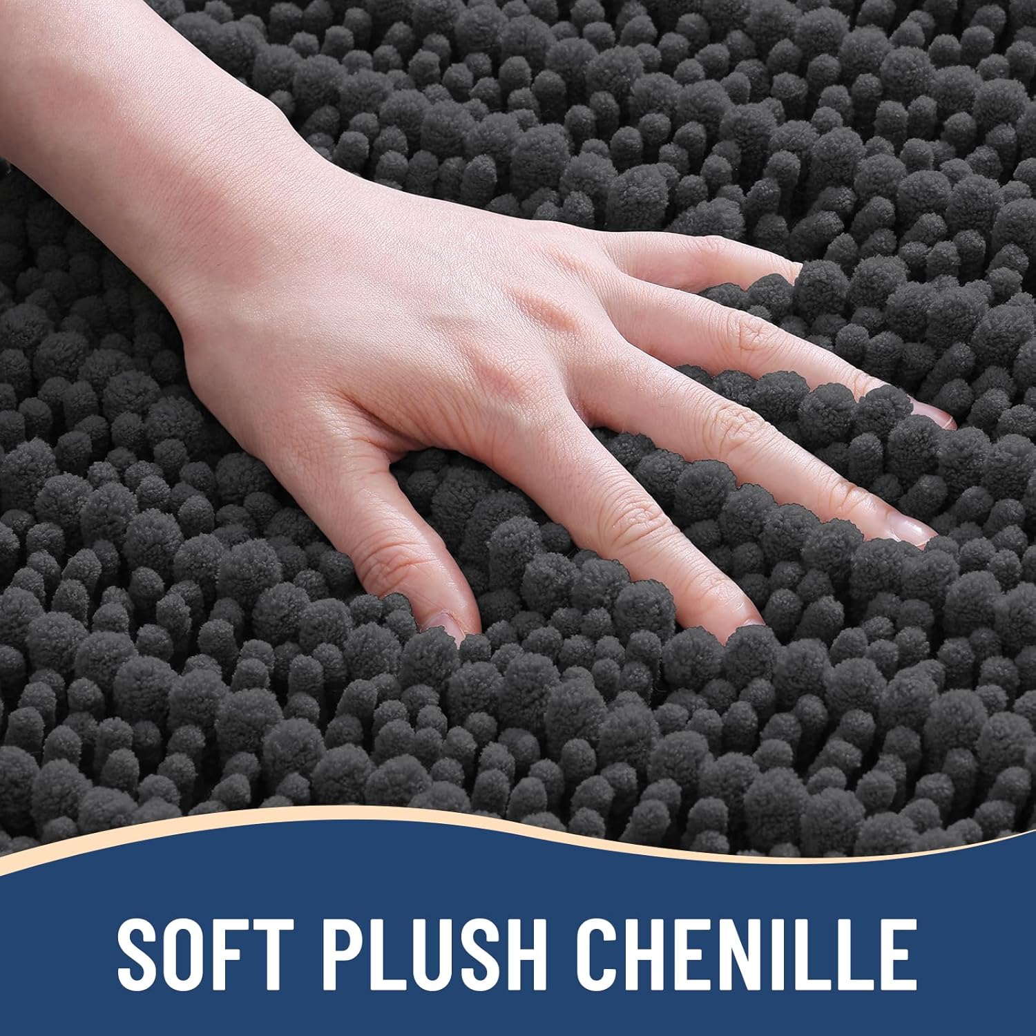 Arotive Luxury Chenille Bathroom Rug Mat, Extra Soft Thick Absorbent Shaggy Bath Rugs, Non-Slip Machine Wash Dry, Plush Bath Mats for Bathroom, Shower and Tub, 45x27, Dark Grey