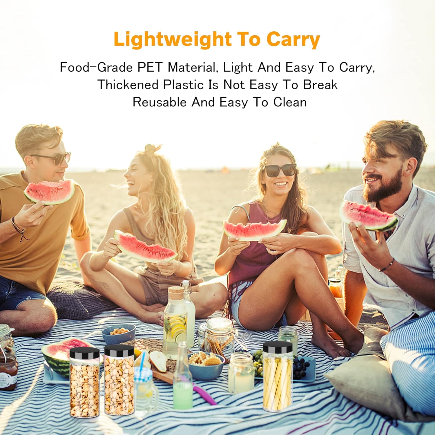 Plastic Jars with Lids 16OZ 16PCS Small Empty Slime Cosmetics Containers Clear Gift Food Jars Round PET Cream Jars with Black Lids Pen Labels for Kitchen Storage Spices Dry Food Butter