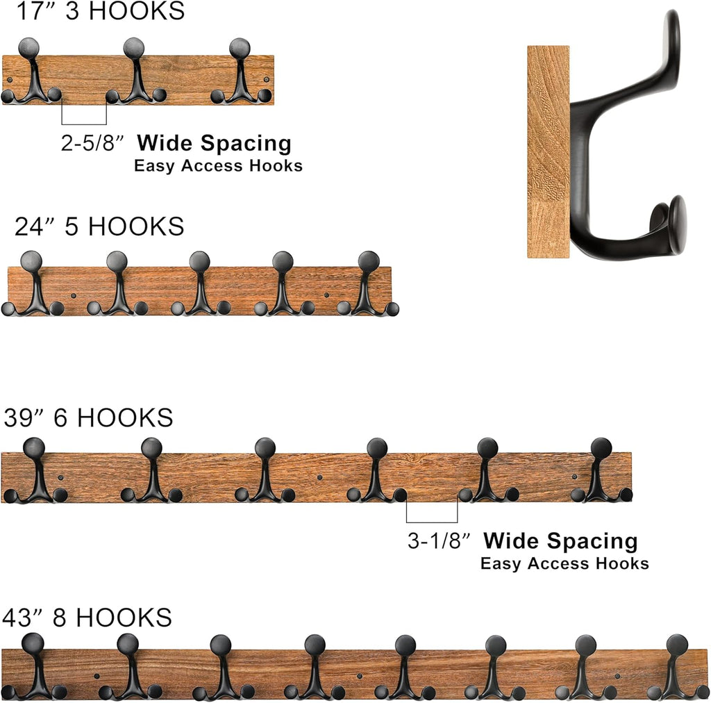 SKOLOO 17-Inch White Wood Coat Rack Wall Mount with 3 Triple Hooks - Ideal for Family Entrances, Classrooms, and Pet Supplies Storage - Perfect Coat Hooks for Wall, Pack of 2