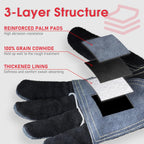 YESWELDER Leather Work Gloves for Men or Women，Suitable for welding | gardening |construction etc. Cowhide leather with cotton lining, wrist closure, grippy and durable.Reinforced palm,Black-gray L