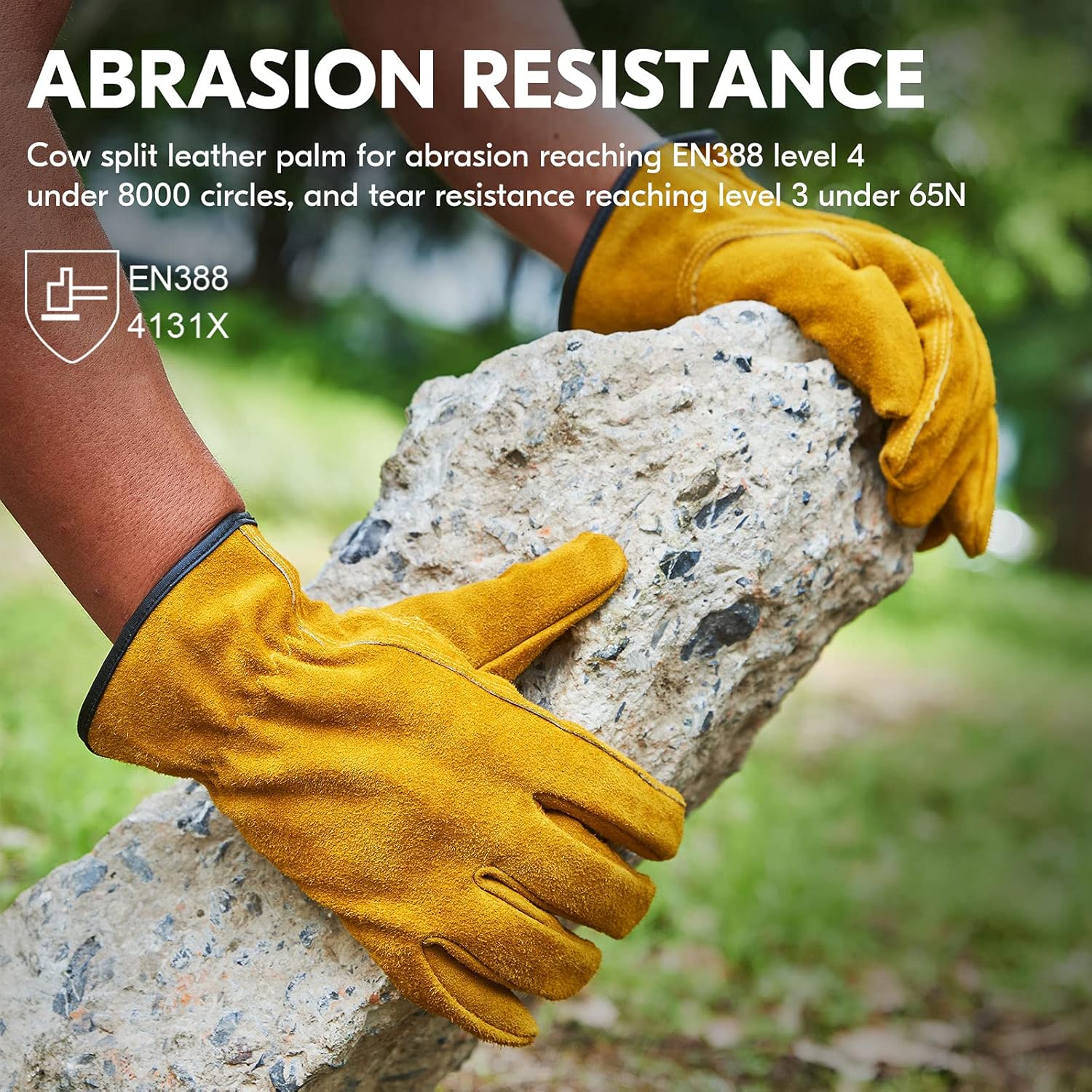 Vgo... 1-Pairs Unlined Cowhide Split Leather Work and Driver Gloves, for Heavy Duty, Truck Driving, Warehouse, Gardening, Farm (Size M, Gold, CB9501)