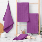 Homaxy Microfiber Waffle Weave Kitchen Towels, 16 x 28 Inch Ultra Absorbent and Solid Color Dish Towels, 4 Pack, Purple