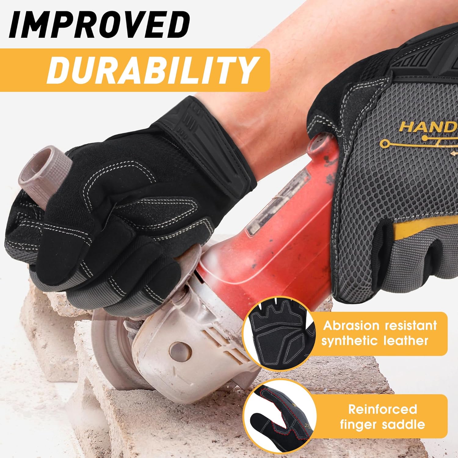 HANDLANDY Work Gloves for Men & Women, Utility Mechanic Working Gloves Touch Screen, Flexible Yard Work Gloves