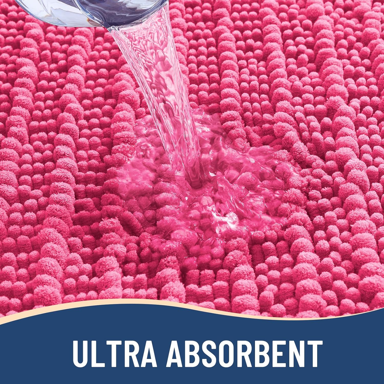 Arotive Luxury Chenille Bathroom Rug Mat, Extra Soft Thick Absorbent Shaggy Bath Rugs, Non-Slip Machine Wash Dry, Plush Bath Mats for Bathroom, Shower and Tub, 30x17, Deep Pink