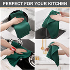 Kitinjoy 100% Cotton Waffle Weave Kitchen Towels, 6-Pack Super Soft and Absorbent Dish Towels for Drying Dishes, Kitchen Hand Towels, 13 in x 28 in, Dark Green