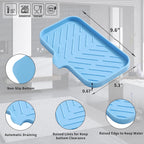 Silicone Bathroom Soap Dishes with Drain Spout-Bathroom and Kitchen Sink Organizer,Sponge Holder,Dish Soap Tray,Perfect for Dispenser,Scrubber,Bottle on Sink or Counter-Light Blue 9.6"×5.3"