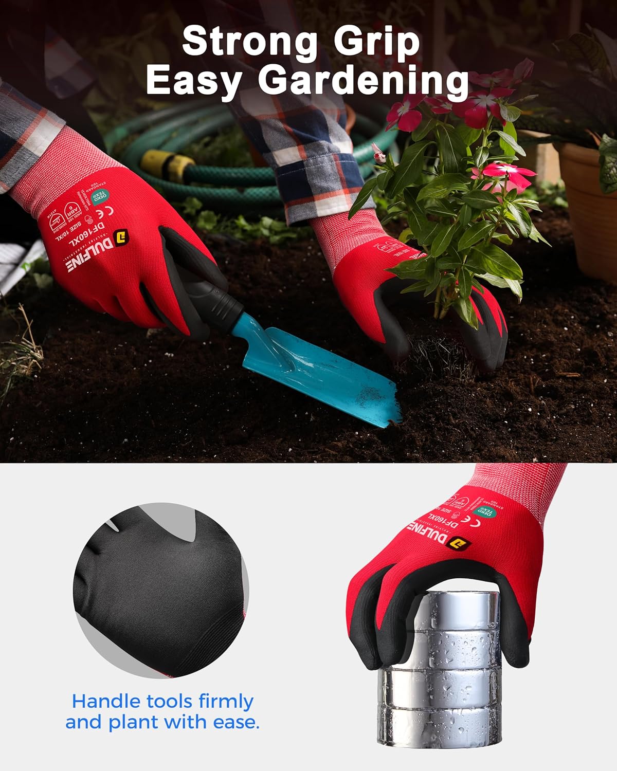 Safety Work Gloves MicroFoam Nitrile Coated-12 Pairs Pack,Red Seamless Knit Nylon Glove with Black Micro-Foam Nitrile Grip,Ideal for General Purpose,Automotive,Home Improvement,Painting(Small)