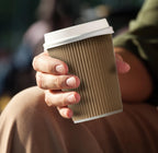 NYHI Set of 150 Ripple Insulated Kraft 12 oz Paper Cups Coffee Tea Hot Cups Recyclable 3 Layer Rippled Wall For Better Insulation Perfect for Cappuccino Hot Coco or Iced Drinks