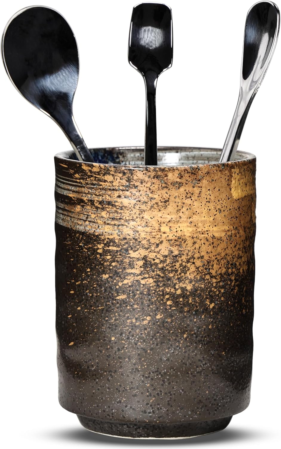 Ceramic Spoon Holder for Coffee Bar, Upright Tea Spoon Holder Cup, Coffee Stirrers Straws Stir Stick Holder, Holder for Spoons and Forks, Sunset Yellow