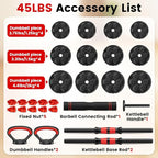 Adjustable Dumbbell Set, 20/33/45/70/90lbs Free Weight Set with Connector, 4 in1 Dumbbells Set Used as Barbell, Kettlebells, Push up Stand, Weight Set for Home Gym Suitable Men/Women