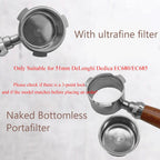 MIAO JIN 51mm Bottomless Portafilter 3 ears Coffee Naked Espresso Portafilter Compatible with DeLonghi Dedica EC680/EC685 With 1 Cup Filter Basket