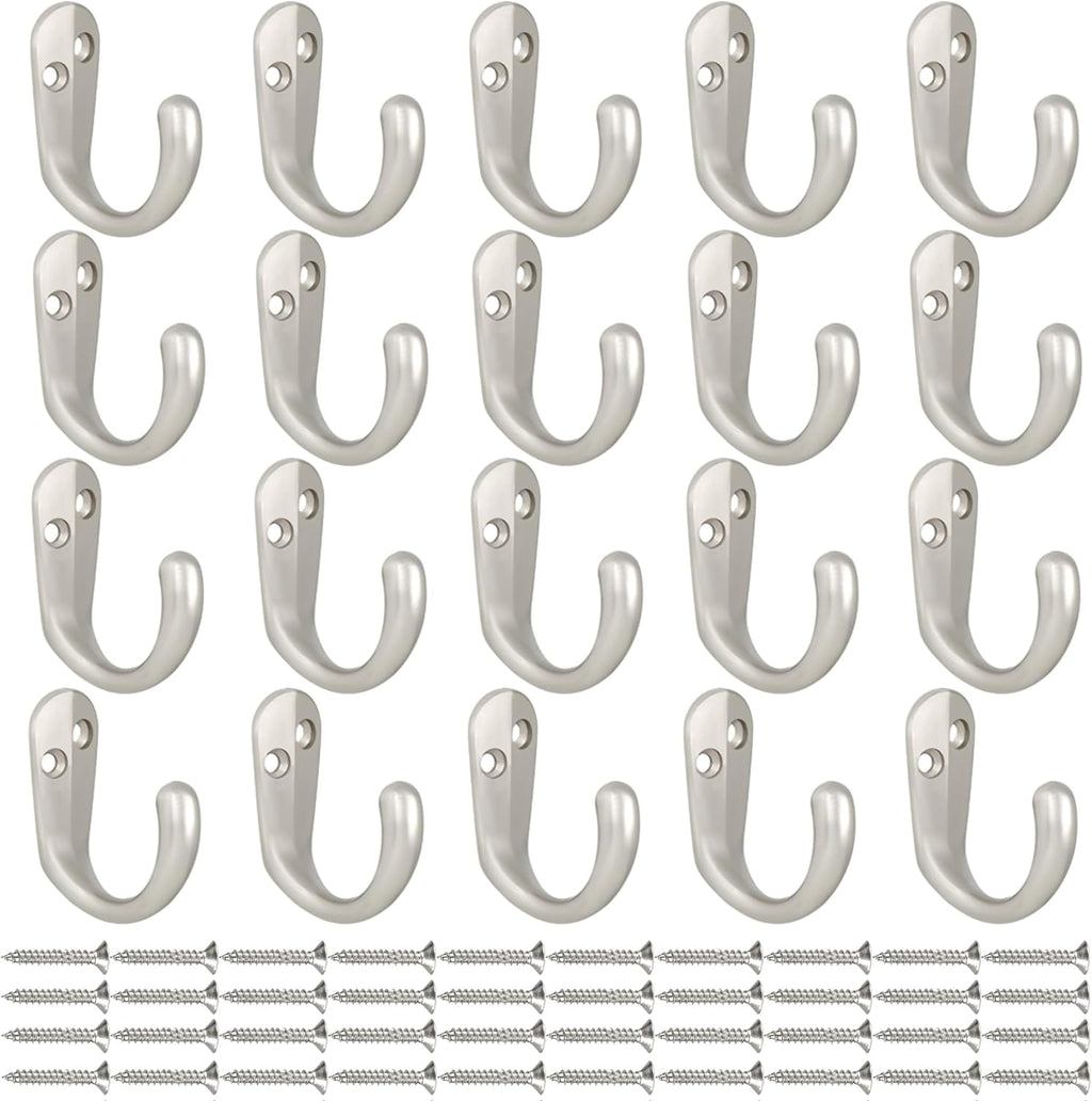IBosins 20PCS Coat Hooks Wall Mounted Single Prong Robe Hook for Hanging Towel Hooks with 40 Screws for Cup, Mug, Bags, Hat, Cap, Scarf, Pet leashes