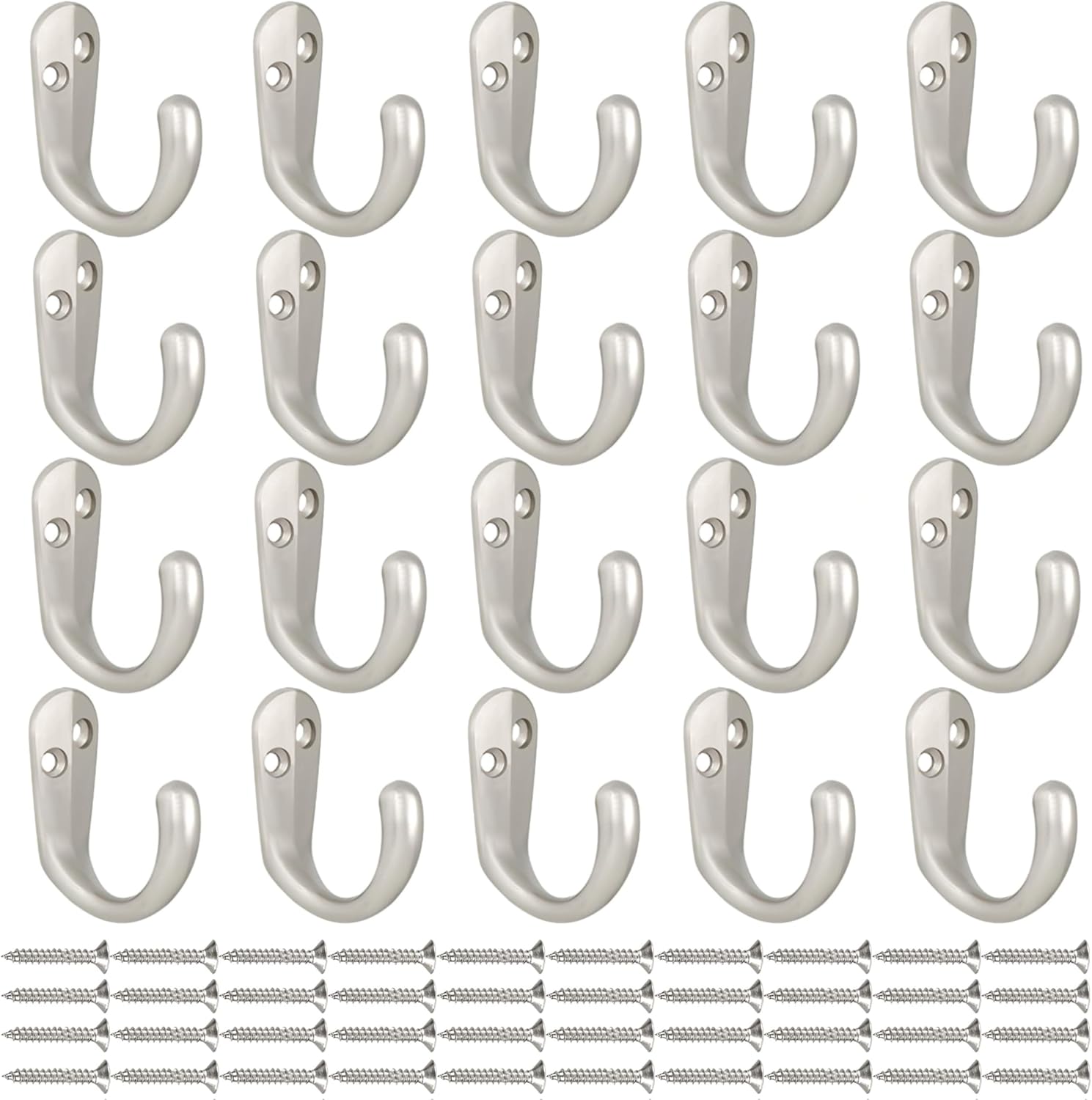 IBosins 20PCS Coat Hooks Wall Mounted Single Prong Robe Hook for Hanging Towel Hooks with 40 Screws for Cup, Mug, Bags, Hat, Cap, Scarf, Pet leashes