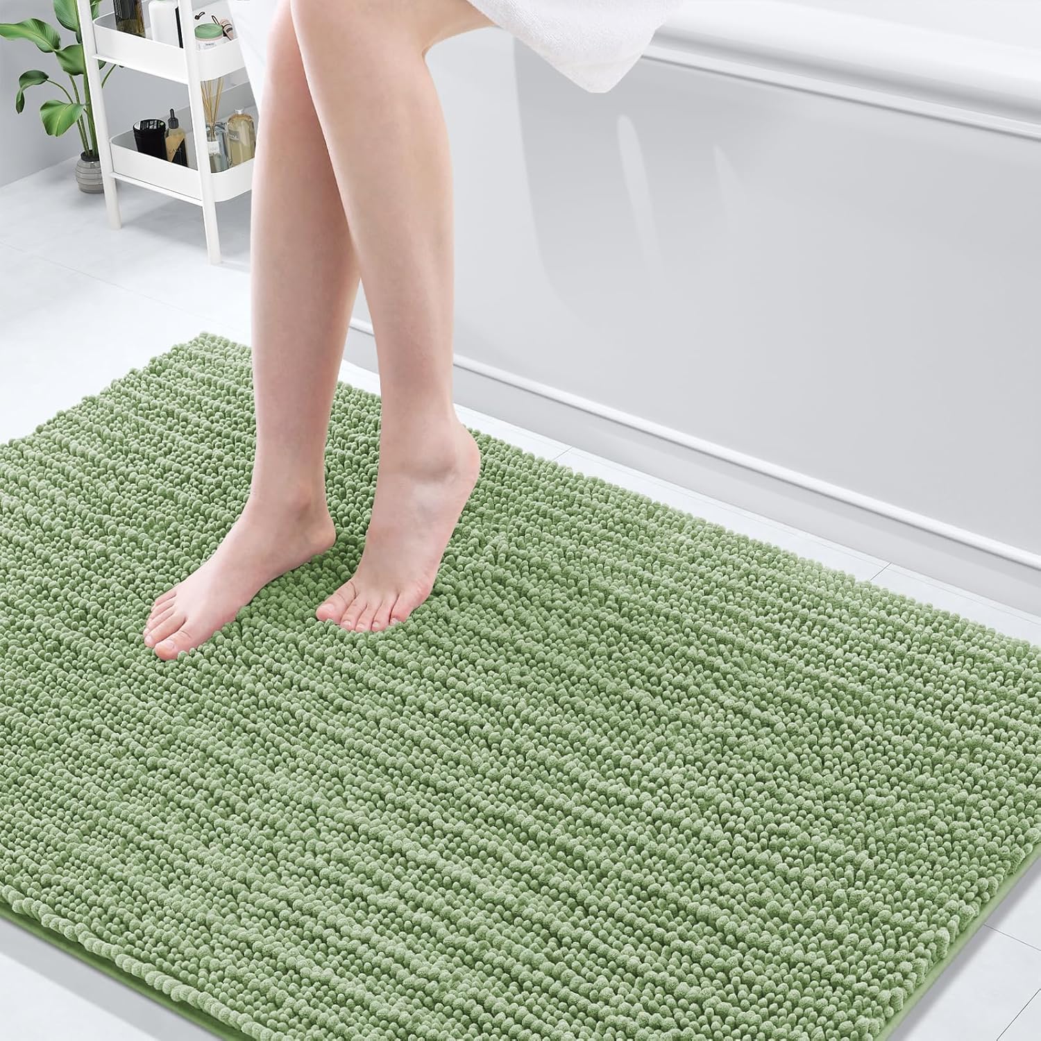 Arotive Luxury Chenille Bathroom Rug Mat, Extra Soft Thick Absorbent Shaggy Bath Rugs, Non-Slip Machine Wash Dry, Plush Bath Mats for Bathroom, Shower and Tub, 59x35, Sage Green