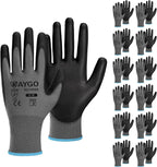 KAYGO Safety Work Gloves PU Coated-12 Pairs KG11PB Seamless Knit Glove with Polyurethane Coated Smooth Grip on Palm & Fingers for Men and Women, Gray Medium