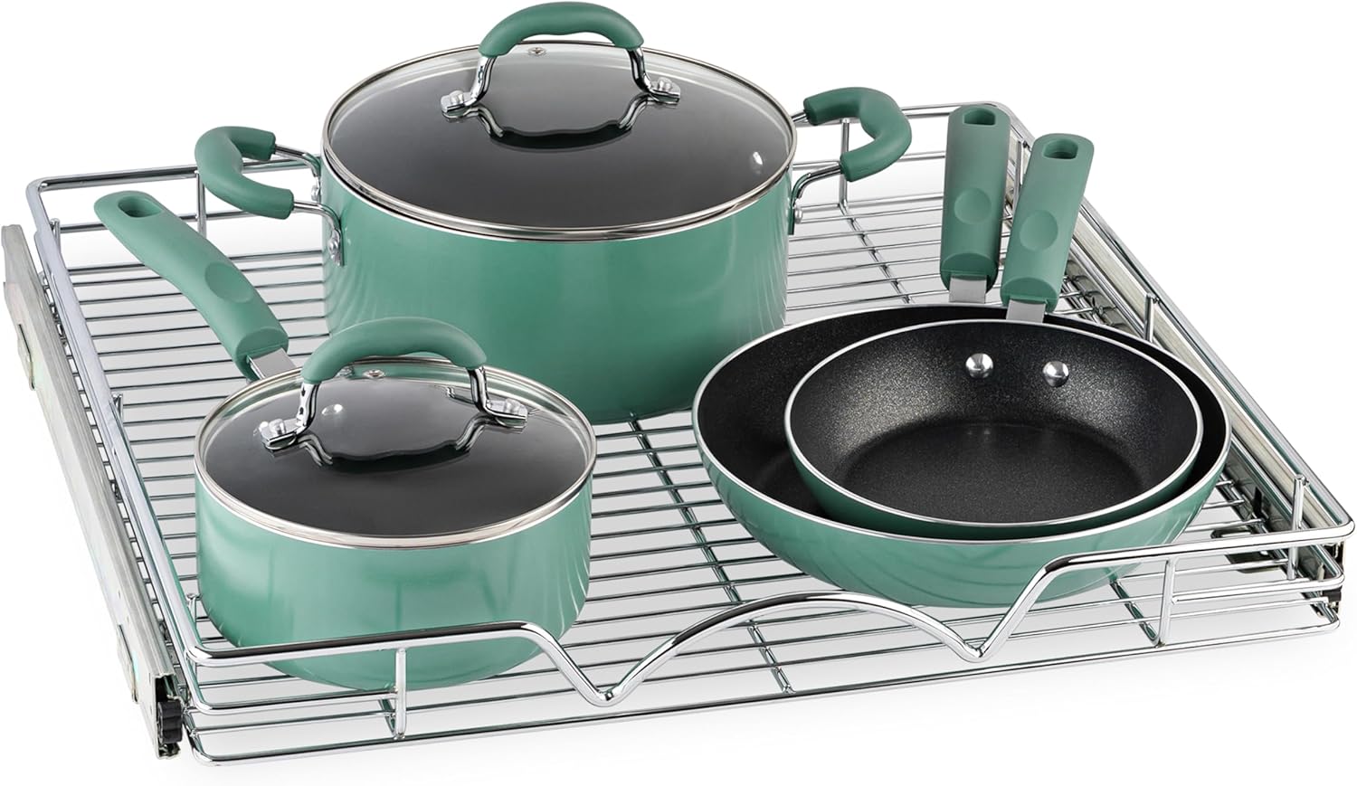 HOLDN’ STORAGE Pull Out Cabinet Organizer - Heavy Duty Steel with Smooth Slide-Out Drawers, Chrome Finish - 20" W x 17" D Basket, Fits 21.25" Cabinet Opening