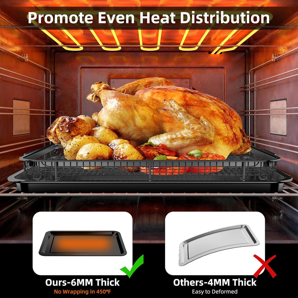 Air Fryer Basket for Oven, OPENICE 18.6" x 12.8" Air Fryer Basket and Tray Set, Extra Large Stainless Steel Air Fryer Pan Crisper Tray for Crisping Fried, Chicken, Bacon - Black