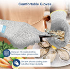 Dowellife Level 5 Cut Resistant Gloves with Silicone Coating, Food Grade Kitchen Knife Safety Gloves, Work Gloves for Chef, Mandoline Oyster Shucking Meat Cutting Wood Carving (Gray X-Large), Grey