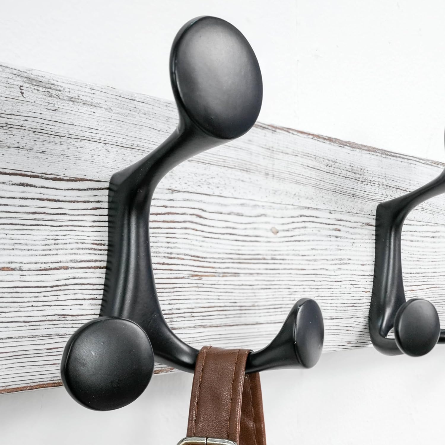 SKOLOO 30-Inch Wood Coat Rack Wall Mount with 5 Triple Hooks - Ideal for Family Entrances, Classrooms, and Pet Supplies Storage - Perfect Coat Hooks for Wall,Distressed White Wash