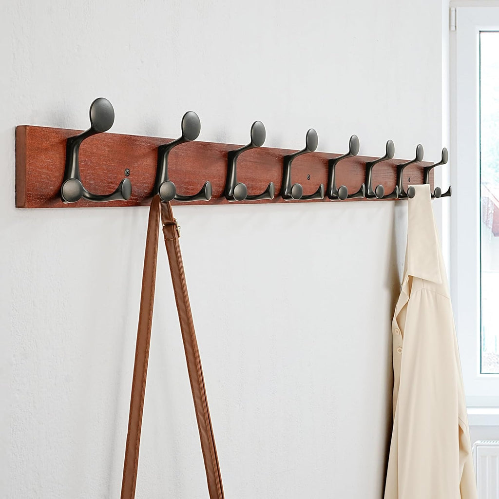 SKOLOO 43-Inch Cherry Wood Coat Rack Wall Mount with 8 Triple Hooks - Ideal for Family Entrances, Classrooms, and Pet Supplies Storage - Perfect Coat Hooks for Wall