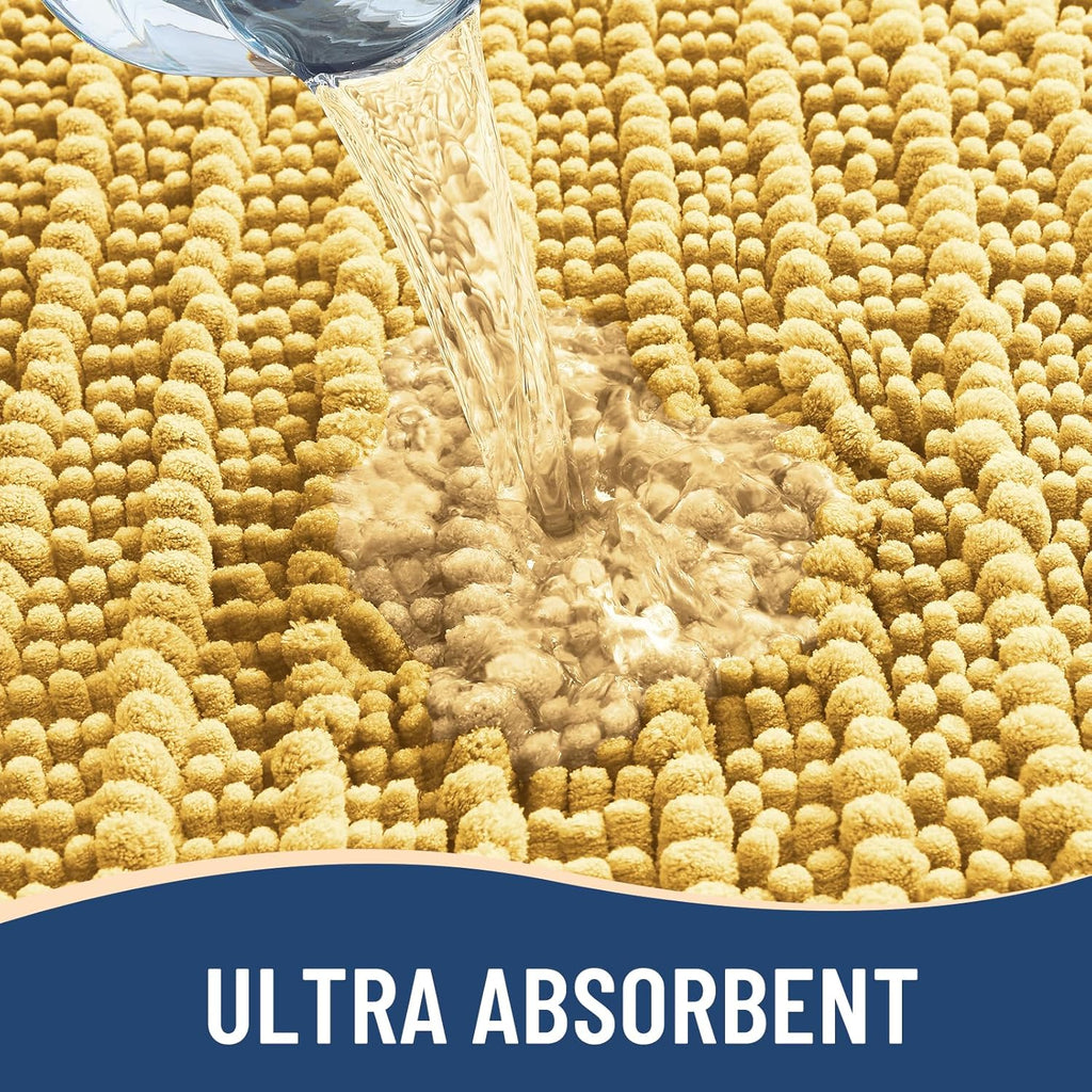 Arotive Luxury Chenille Bathroom Rug Mat, Extra Soft Thick Absorbent Shaggy Bath Rugs, Non-Slip Machine Wash Dry, Plush Bath Mats for Bathroom, Shower and Tub, 40x24, Yellow