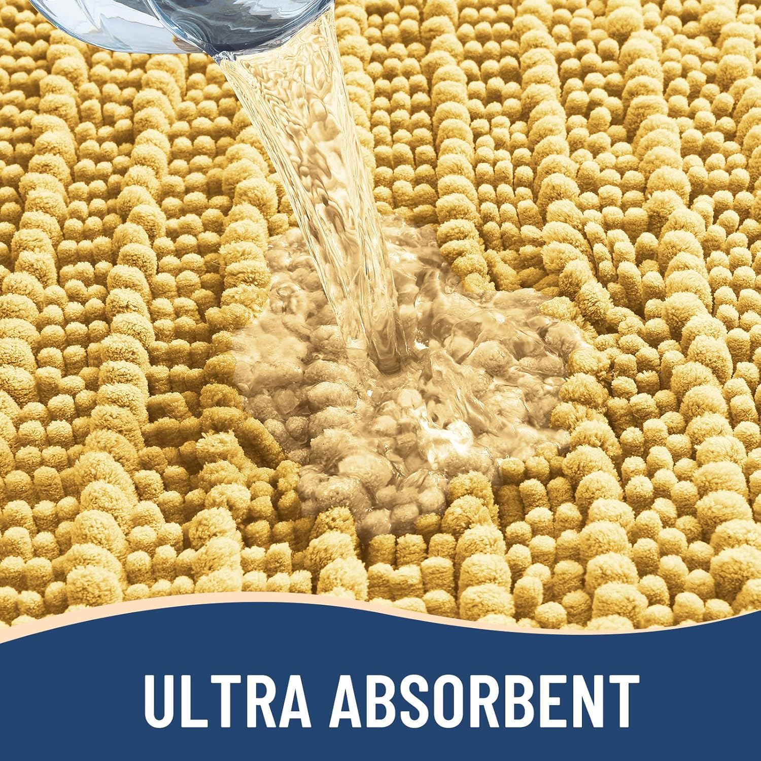 Arotive Luxury Chenille Bathroom Rug Mat, Extra Soft Thick Absorbent Shaggy Bath Rugs, Non-Slip Machine Wash Dry, Plush Bath Mats for Bathroom, Shower and Tub, 47x24, Yellow