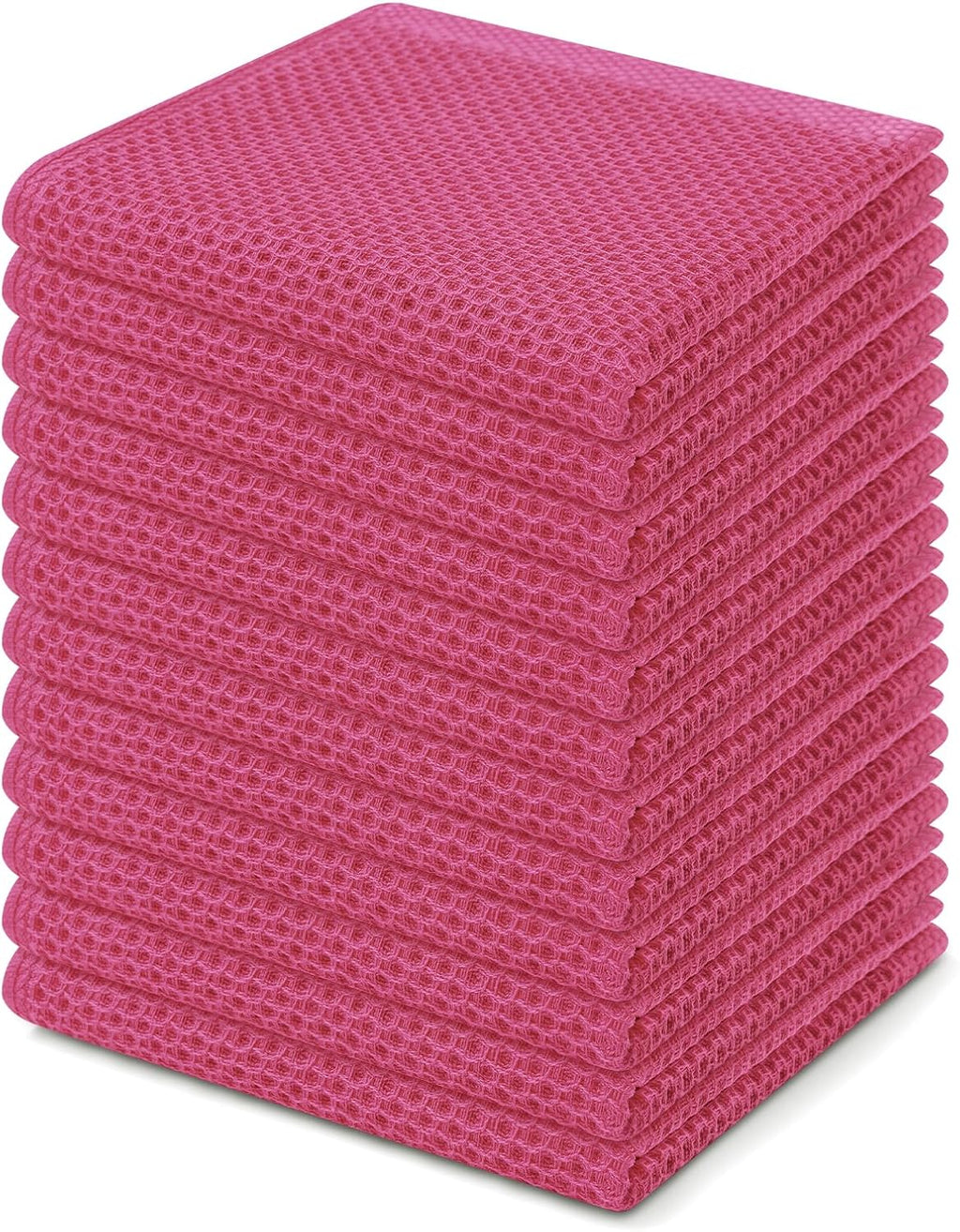 Kitinjoy 100% Cotton Kitchen Dish Cloths, 12 Pack Waffle Weave Ultra Soft Absorbent Dish Towels for Drying Dishes Quick Drying Kitchen Towels Dish Rags, 12 X 12 Inches, Hot Pink