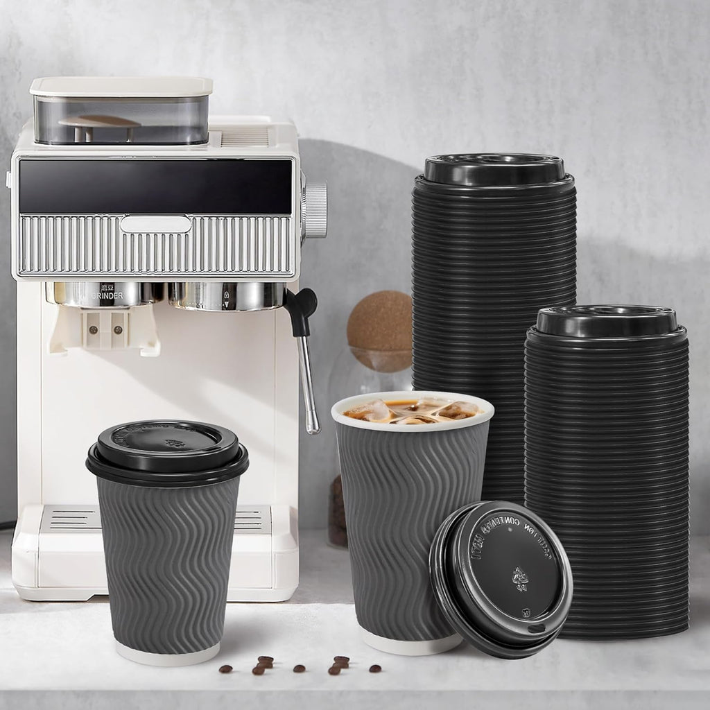 180 Pack Disposable Coffee Cup lids, 3.54'' Leak-Proof Disposable Plastic Cup Lids for 10, 12, 16, 20oz Paper Cups, Hot/Cold Drinking Cup Lids, Black