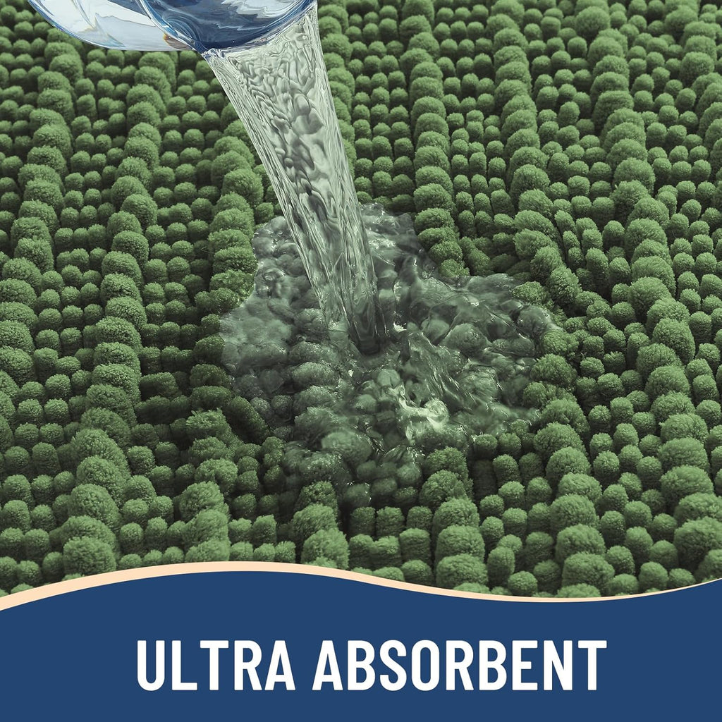 Arotive Luxury Chenille Bathroom Rug Mat, Extra Soft Thick Absorbent Shaggy Bath Rugs, Non-Slip Machine Wash Dry, Plush Bath Mats for Bathroom, Shower and Tub, 30x17, Olive Green