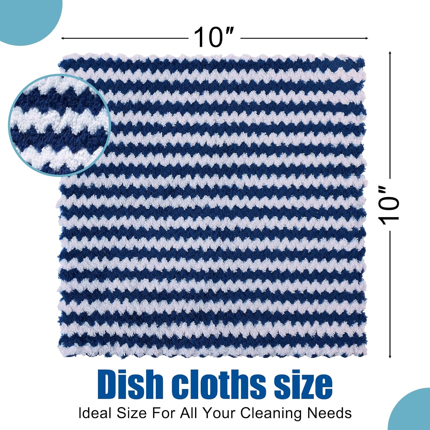 Homaxy 12 Pack Kitchen Dish Cloths, Ultra Soft and Absorbent Dish Towels, Reusable Fast Drying Microfiber Cleaning Cloth, Coral Velvet Wave Design No-lint, 10 x 10 inches, Navy Blue