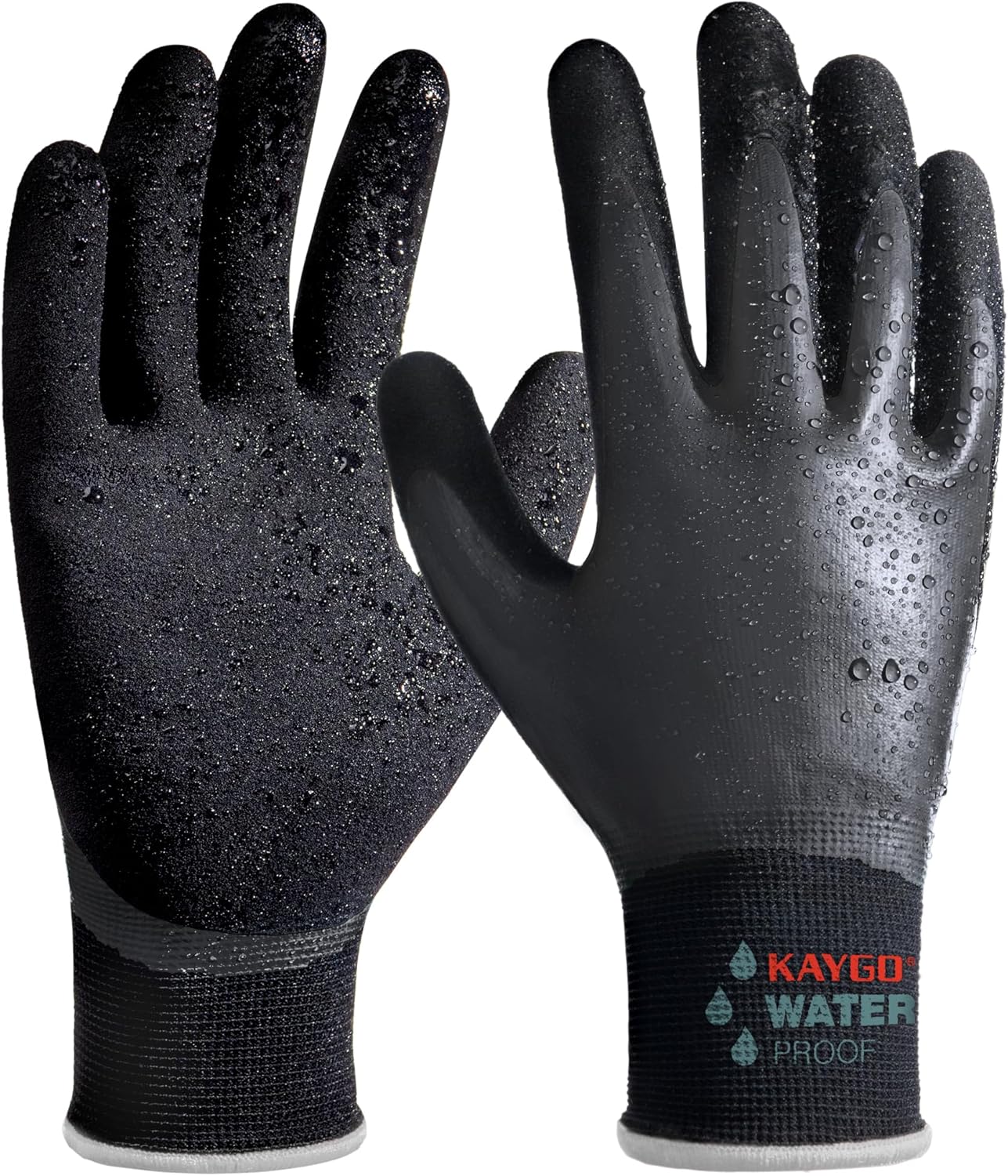 KAYGO Waterproof Work Gloves for Men and Women, Rubber Coated Non-slip Working Gloves for Garden, Outdoor Construction,3 pairs,Black,XL