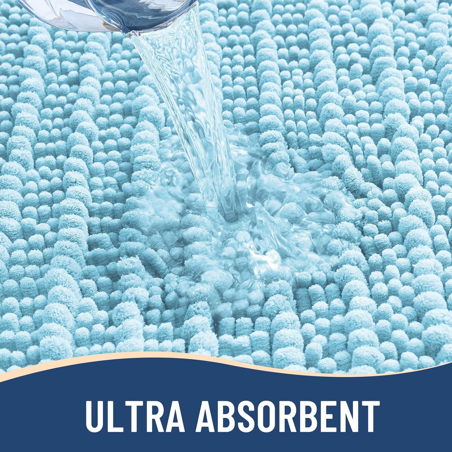 Arotive Luxury Chenille Bathroom Rug Mat, Extra Soft Thick Absorbent Shaggy Bath Rugs, Non-Slip Machine Wash Dry, Plush Bath Mats for Bathroom, Shower and Tub, 36x24, Blue