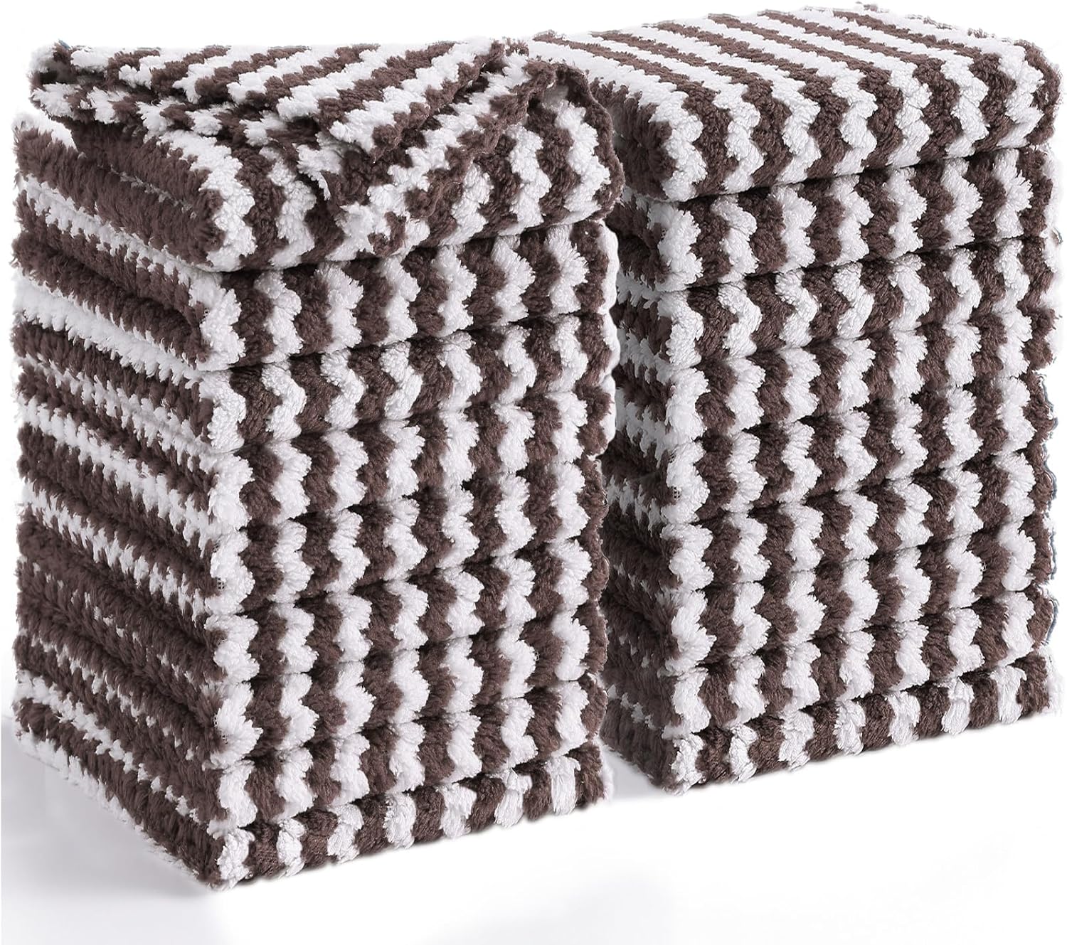 Homaxy 18 Pack Kitchen Dish Cloths, Ultra Soft and Absorbent Dish Towels, Reusable Fast Drying Microfiber Cleaning Cloth, Coral Velvet Wave Design Lint Free, 10 x 10 inches, Brown