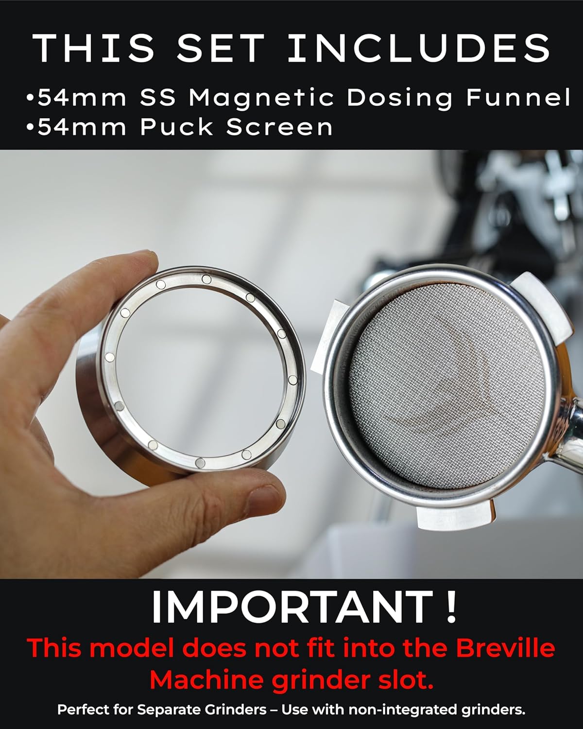 54mm Espresso Dosing Funnel and Puck Screen Set Magnetic Coffee Dosing Ring And Filter for Portafilters Compatible with 54mm Breville Portafilter Basket Premium Espresso Machine Accessories